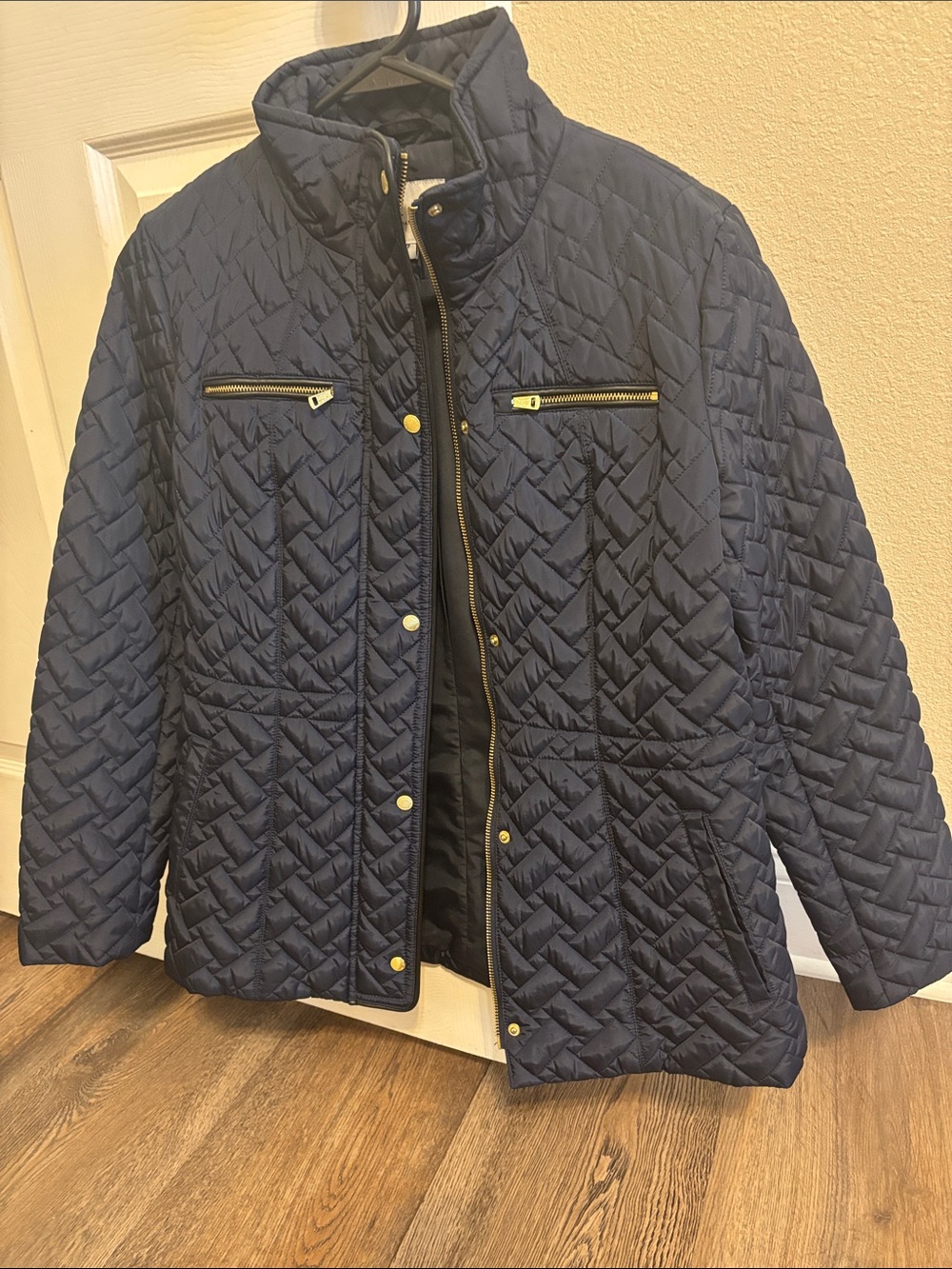 Cole Haan Navy Quilted Puffer Jacket with Gold Hardware